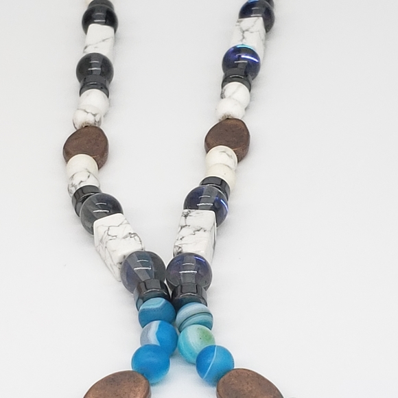 Boho Copper, Blue Agate,Hematite Bead Necklace - Picture 12 of 12